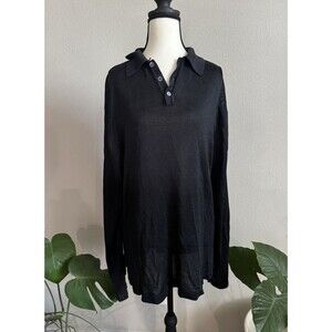 Vintage Prestige Linea Noeva 100% Silk Knit Polo Sweater Black XL Old Money